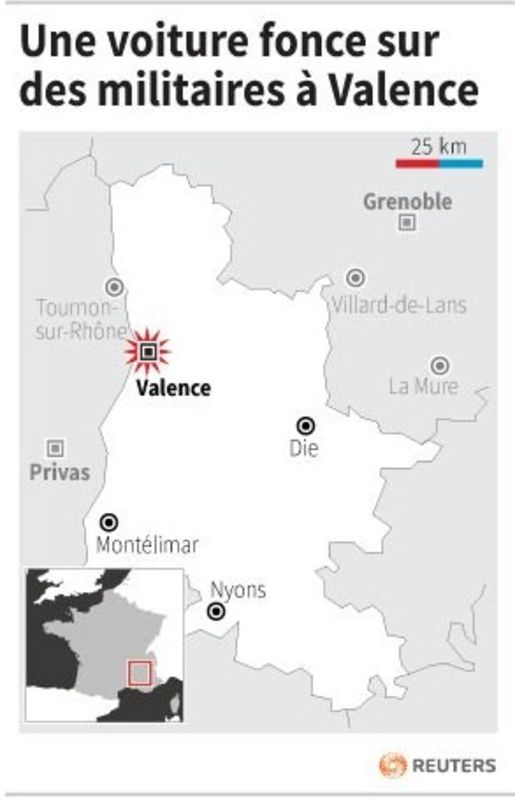 Une voiture fonce sur des militaires à Valence